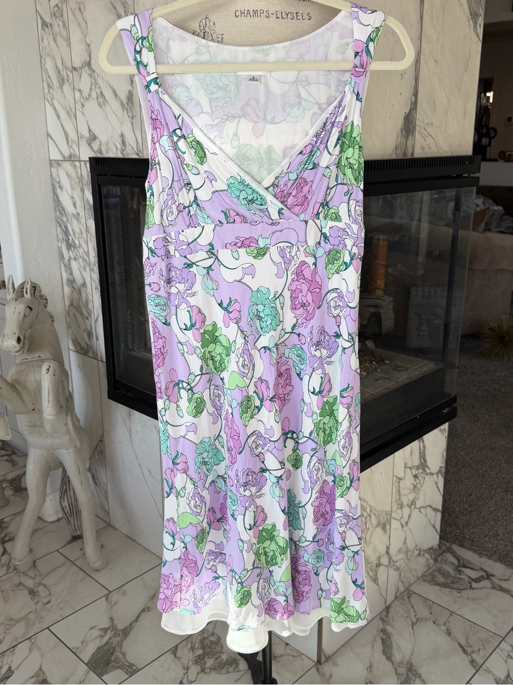 Ann Taylor Women's Purple Dress Floral V-Neck Sleep Dress - Lavender & Green 8
